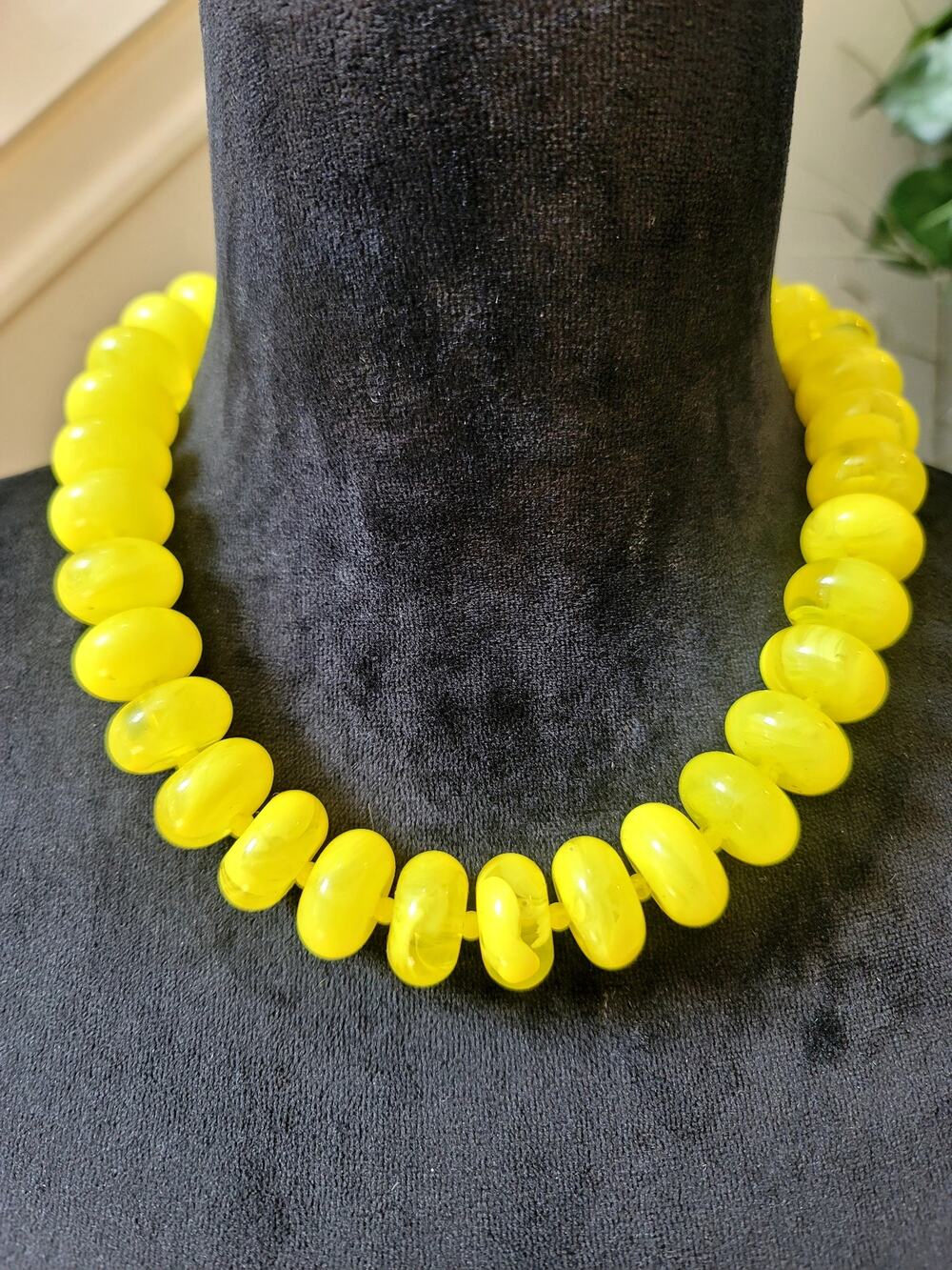 Bright Yellow Chunky Beaded Statement Necklace Bold Colorful Fashion Jewelry
